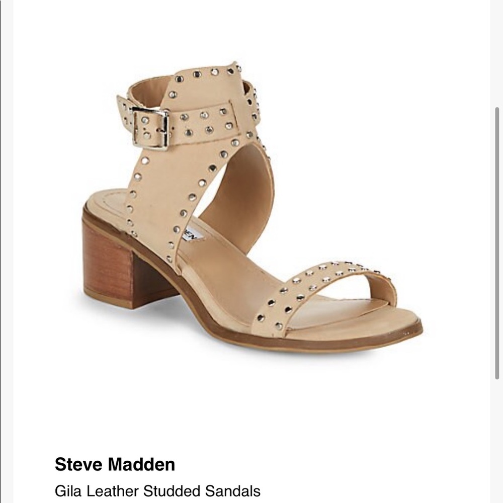 Steve Madden Gila Leather Studded Ankle Strap Block Heels, Size 7